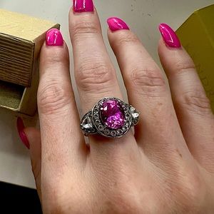 Pink and White Cubic Zirconia Rhodium Over Sterling Silver Ring